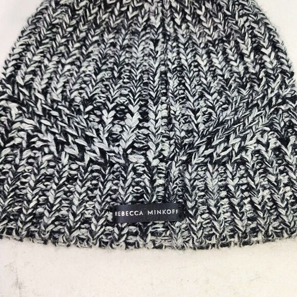 Rebecca Minkoff Black Gray Winter Beanie Pom Pom Knit Hat Snow Beanie Hats - Picture 6 of 8